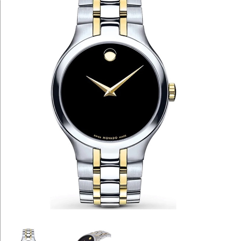 New Movado Men's Black Dial Two-Tone Gold & Silver Watch #0606958 - Picture 6 of 6